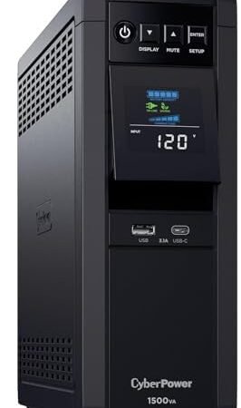 CyberPower CP1500PFCLCD PFC Sinewave UPS Battery Backup and Surge Protector, 1500VA/1000W, 12 Outlets, AVR, Mini Tower, UL Certified | Backup, Surge Protector, 1500VA/1000W, 12 Outlets, AVR