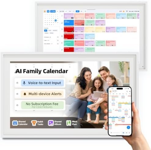 15.6″ Digital Calendar Wall Touch Screen Smart Family Planner & Organizer | Electronic Calendar with AI Assistant, Multi-Device Sync & Alerts, Kids Chore Chart & Rewards, Meal Planner, Photo Display